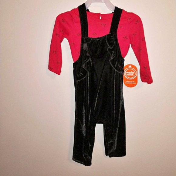 Wonder Nation baby girl 2 pc outfit black romper red onesie size 12 mnth K-047 - Picture 1 of 2